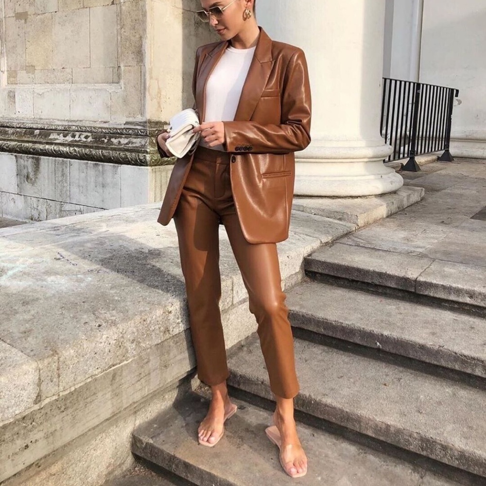 NWOT ZARA BROWN FAUX LEATHER PANTS
